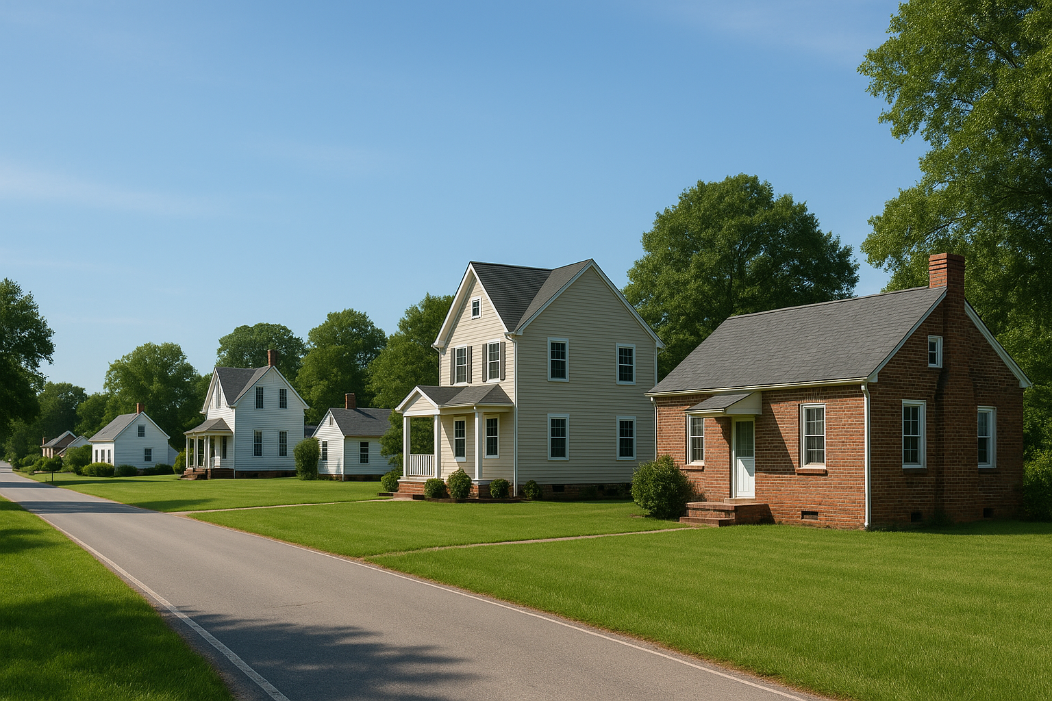 A mix of older and newly built homes on a quiet street in Chester, Chesterfield County