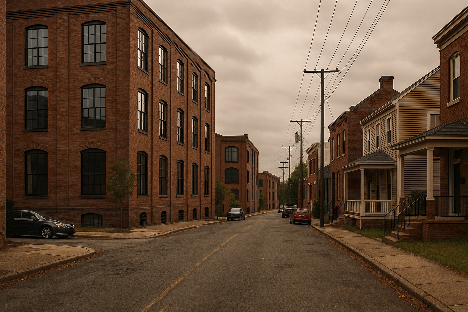 Converted loft buildings and older homes in the Manchester district south of the James in Richmond