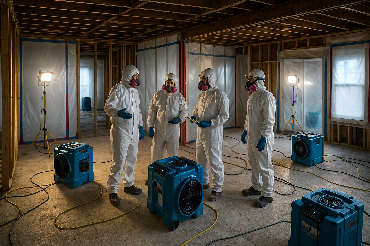 Multiple air scrubbers and containment zones during a whole-home remediation in a Richmond house